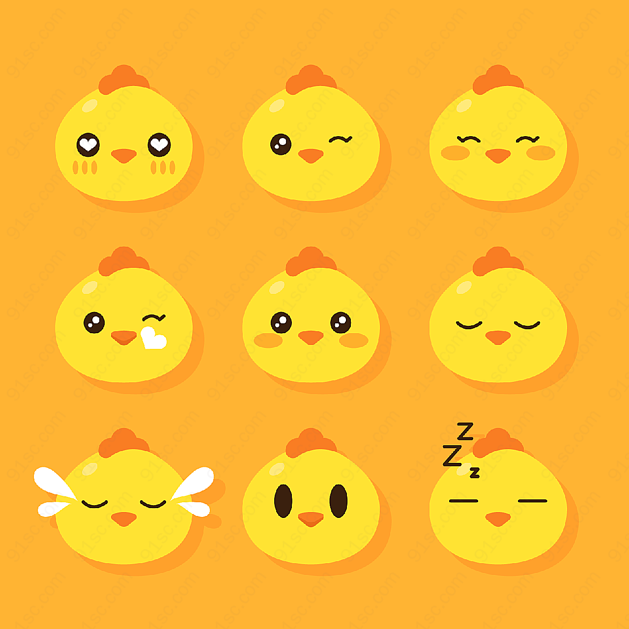 可爱小鸡表情头像矢量卡通动物