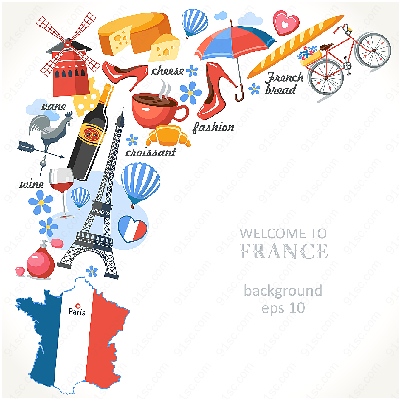 法国旅游主题矢量设计元素
