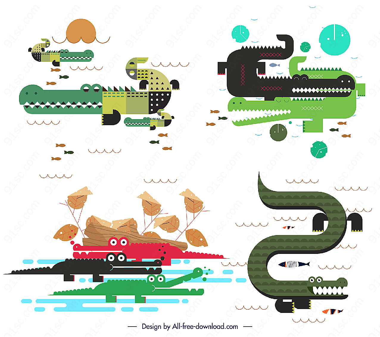 抽象鳄鱼设计矢量卡通动物