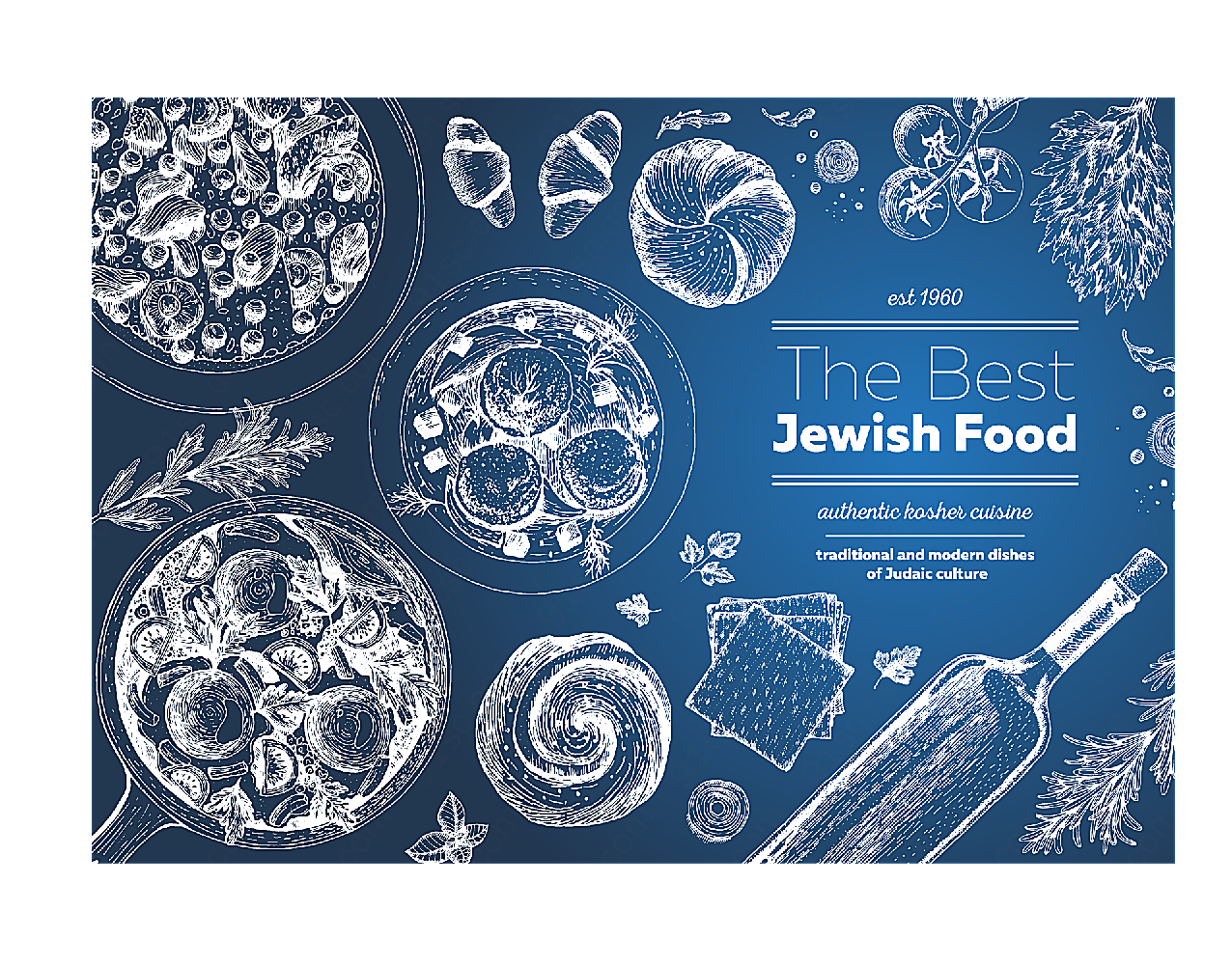 手绘犹太食品菜单平面广告