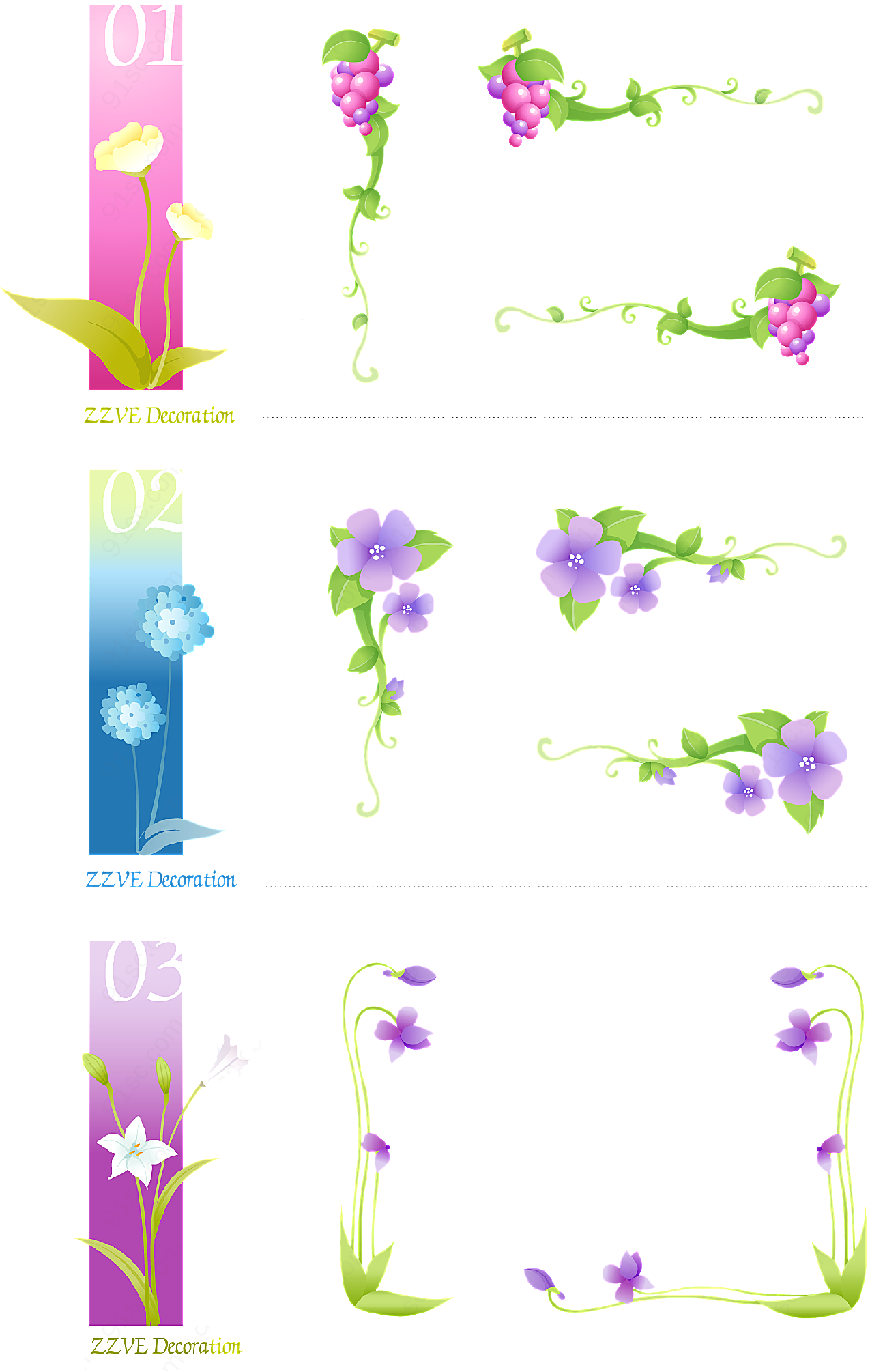 矢量鲜花边角矢量花边