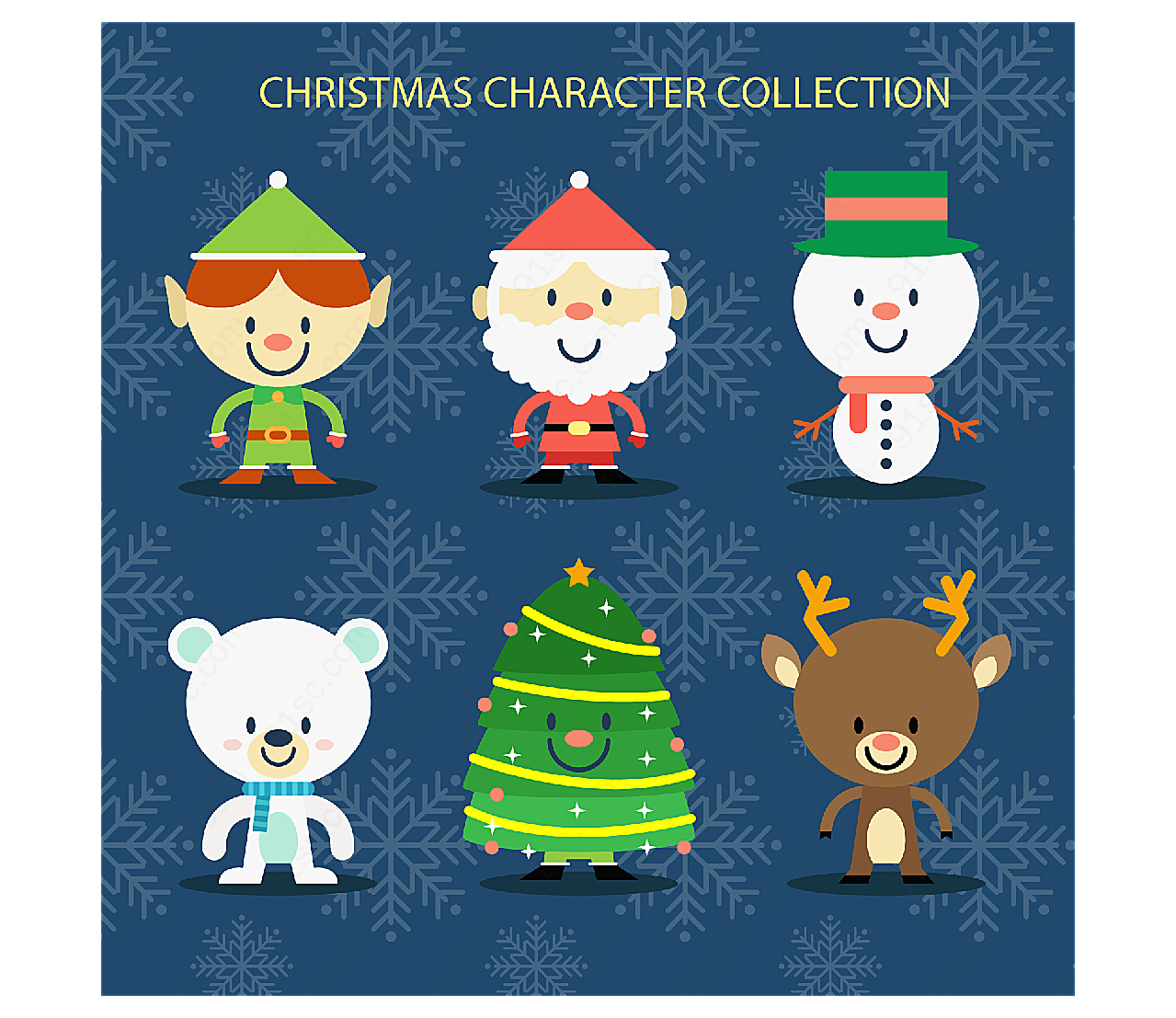 圣诞角色和圣诞树矢量圣诞节