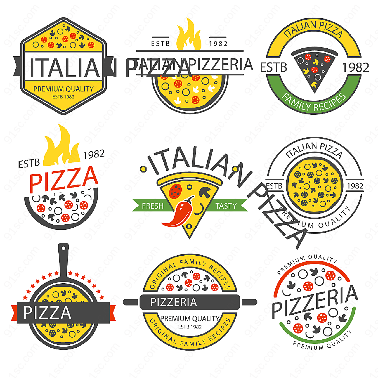 彩色披萨店标志矢量logo图形