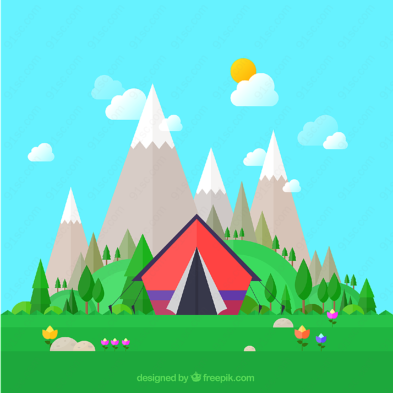 野外野营帐篷插画矢量自然风景