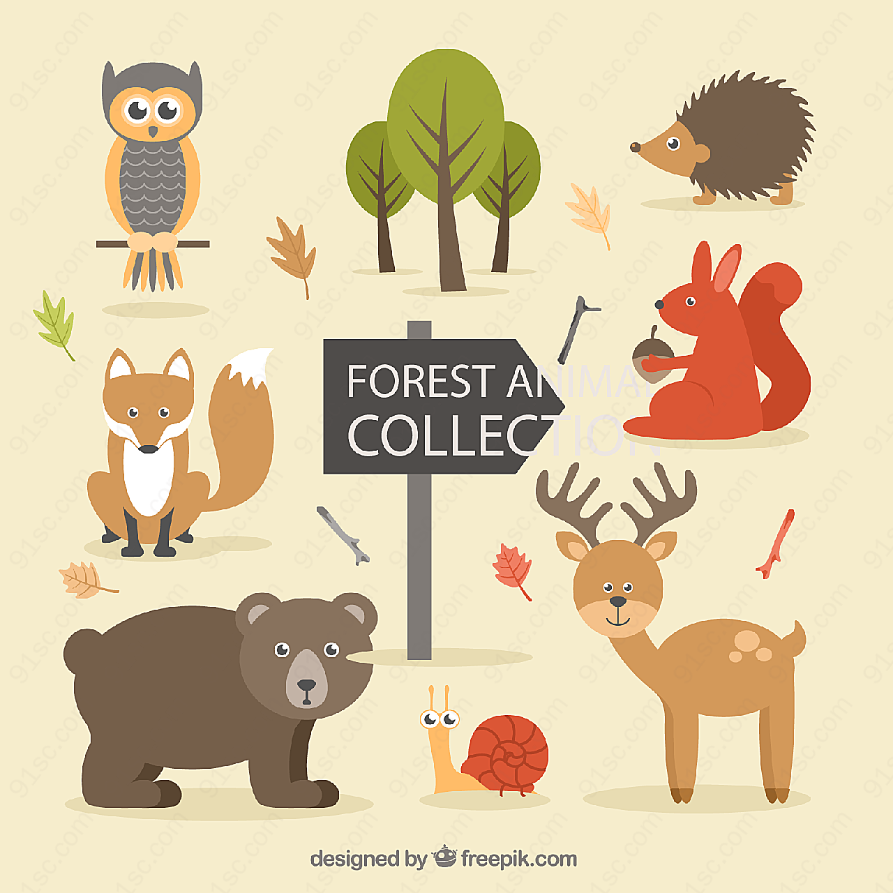 森林中的动物动物矢量卡通动物