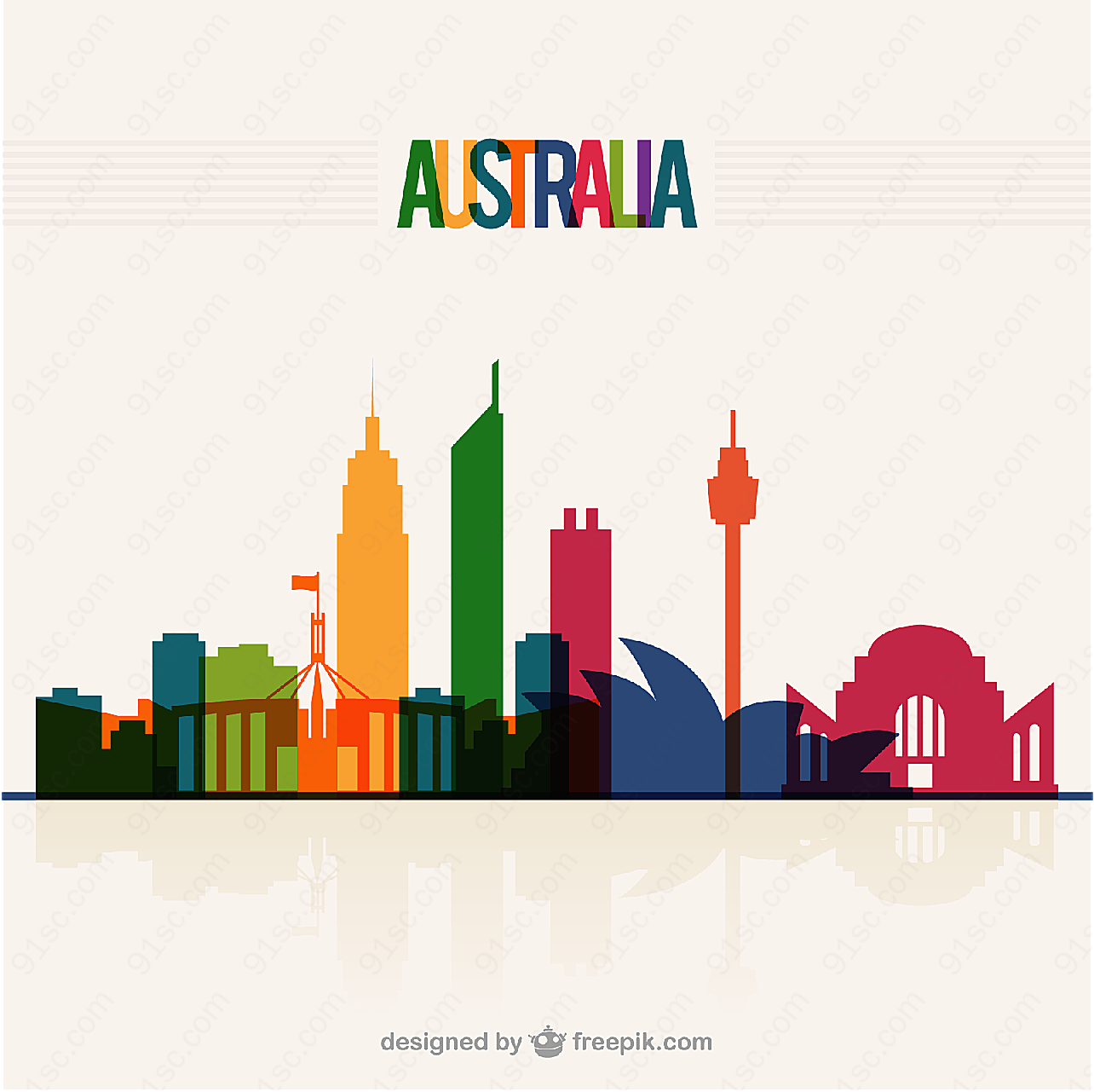 澳大利亚城市剪影矢量建筑景观