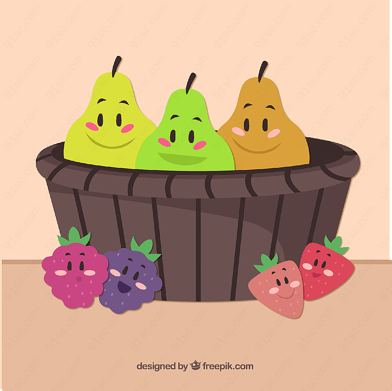 水果和水果篮子矢量水果