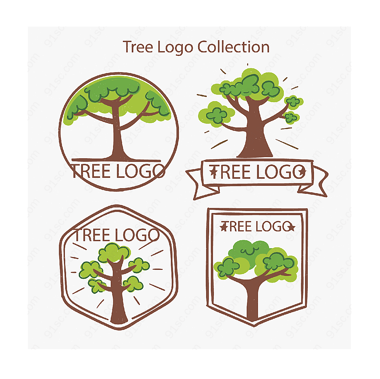 手绘树木标志矢量logo图形