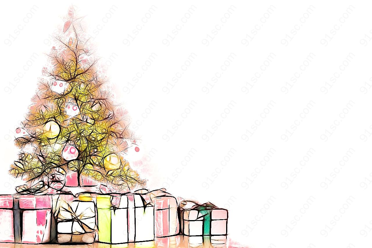 唯美圣诞树礼物背景图片节日高清