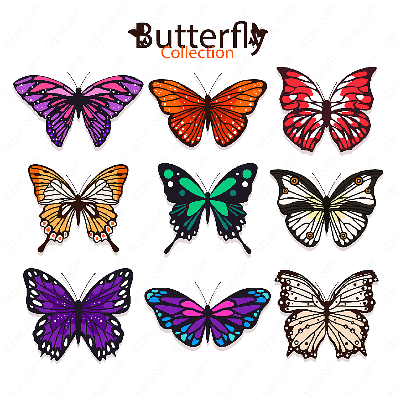 彩色蝴蝶设计矢量昆虫
