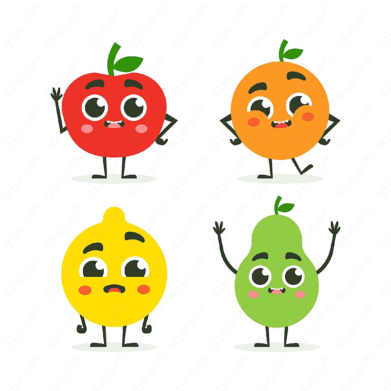 4款可爱表情水果矢量卡通其它