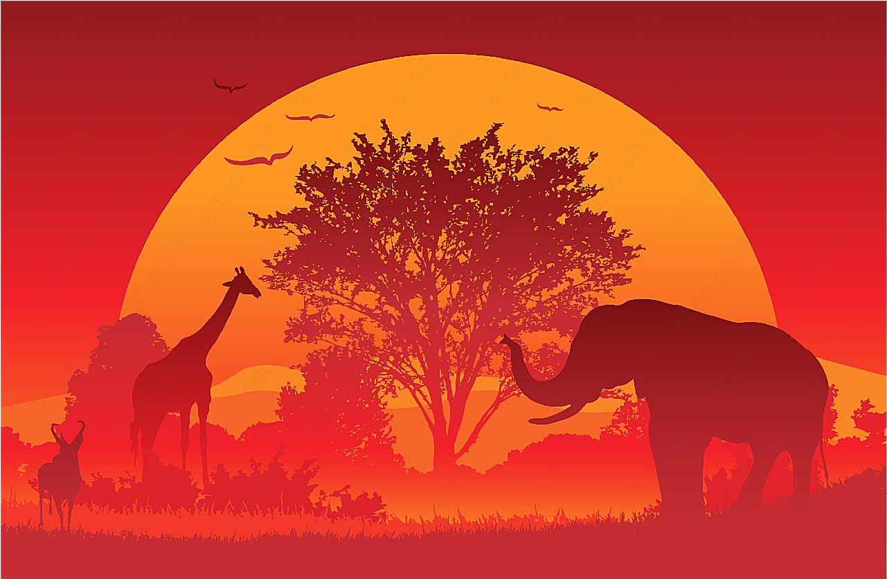 日落下的非洲矢量自然风景