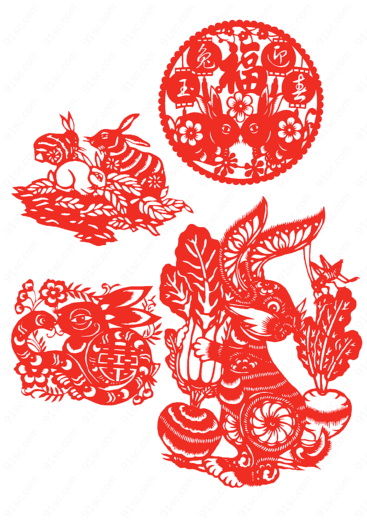 2011剪纸兔元素春节