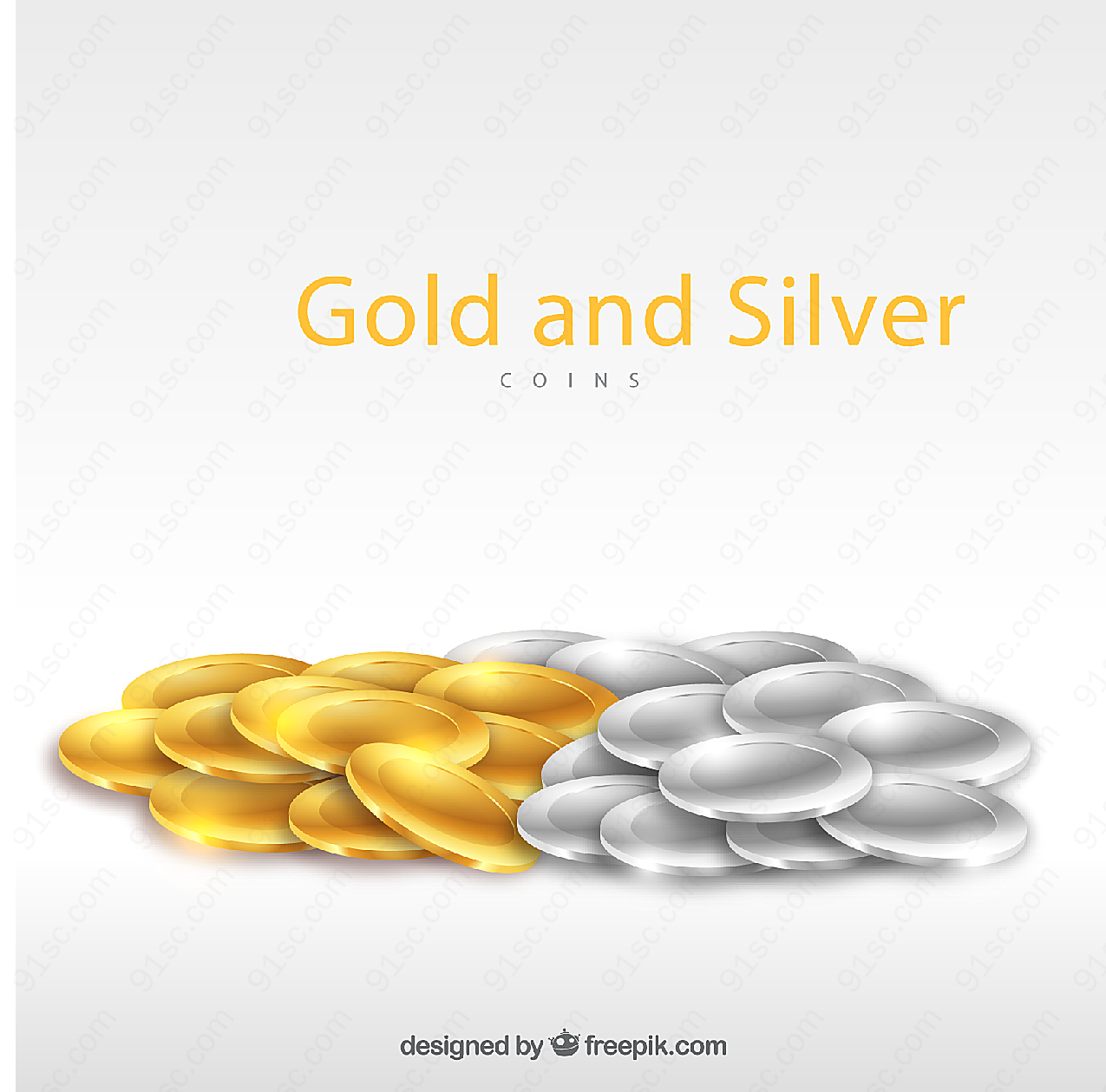 金币和银币堆矢量商务金融