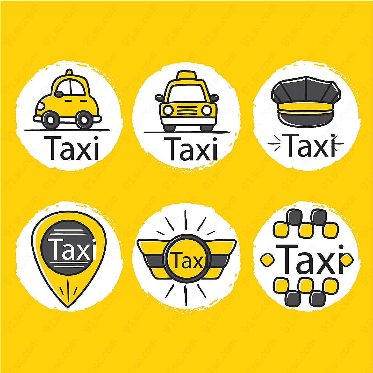 出租车元素标签label矢量