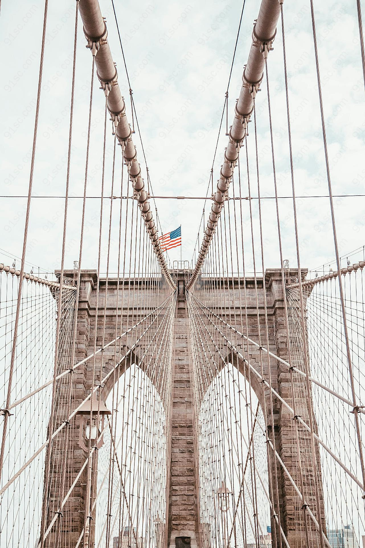 布鲁克林悬桥近景图片摄影