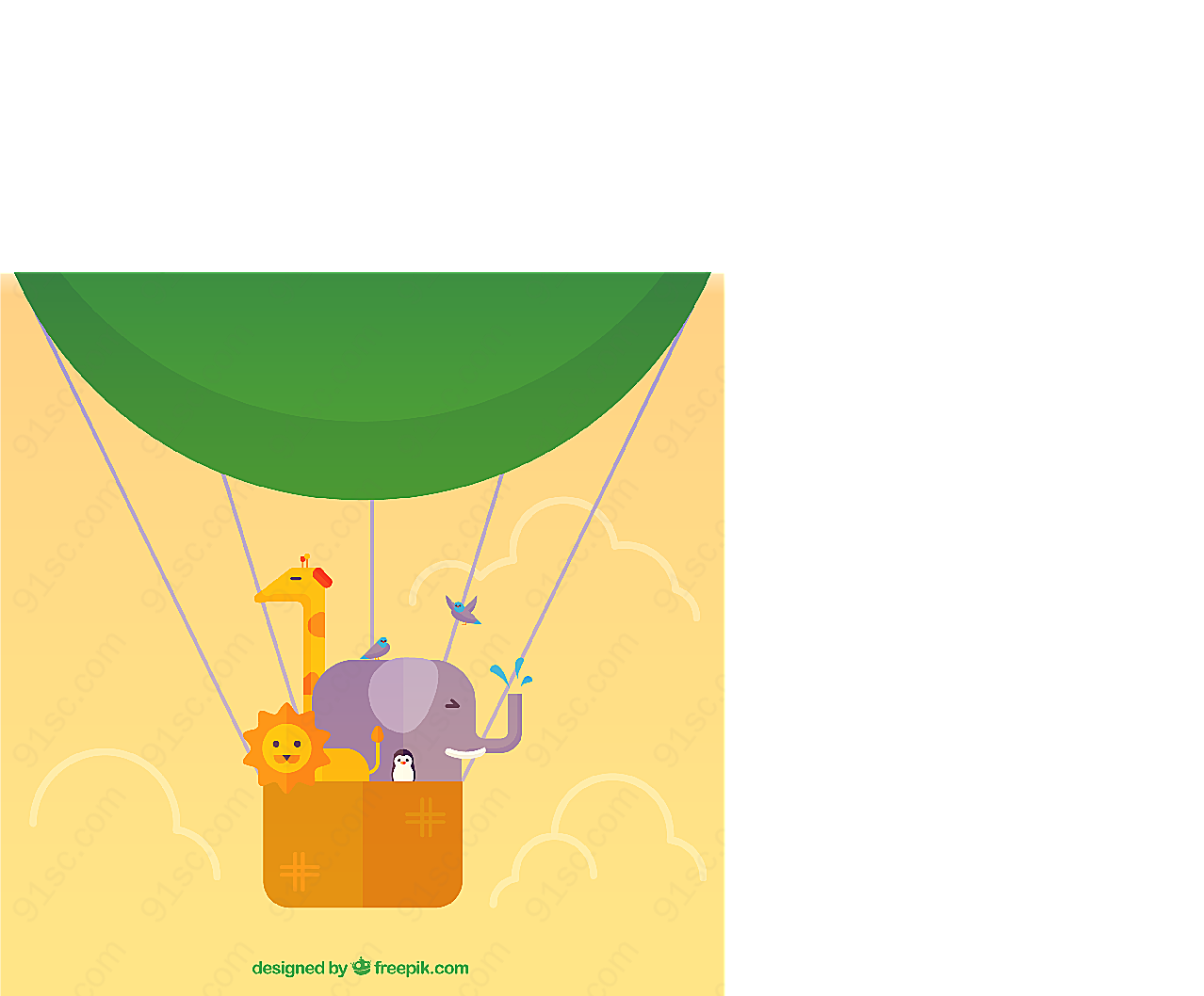 热气球里的动物矢量卡通动物