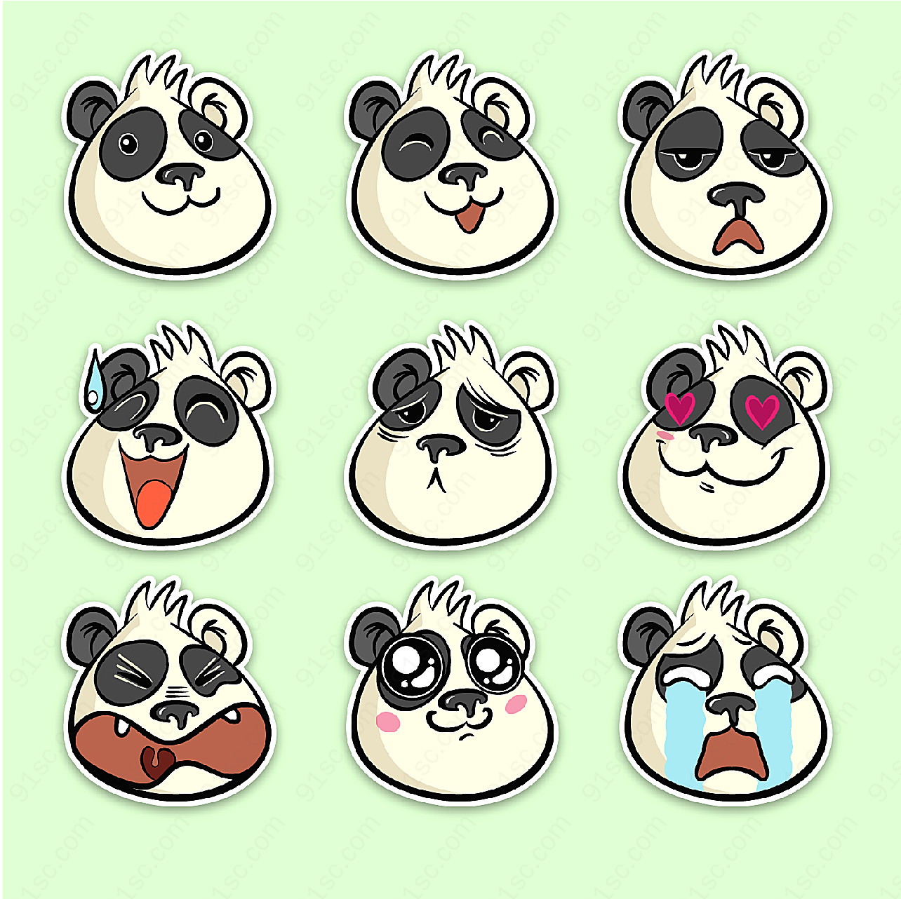 熊猫表情贴纸动物动物矢量卡通动物