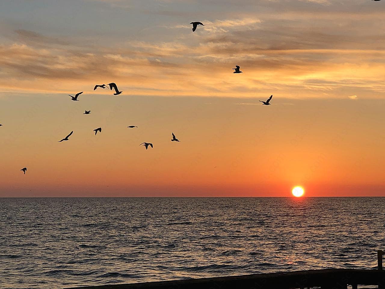 海上落日唯美图片夕阳