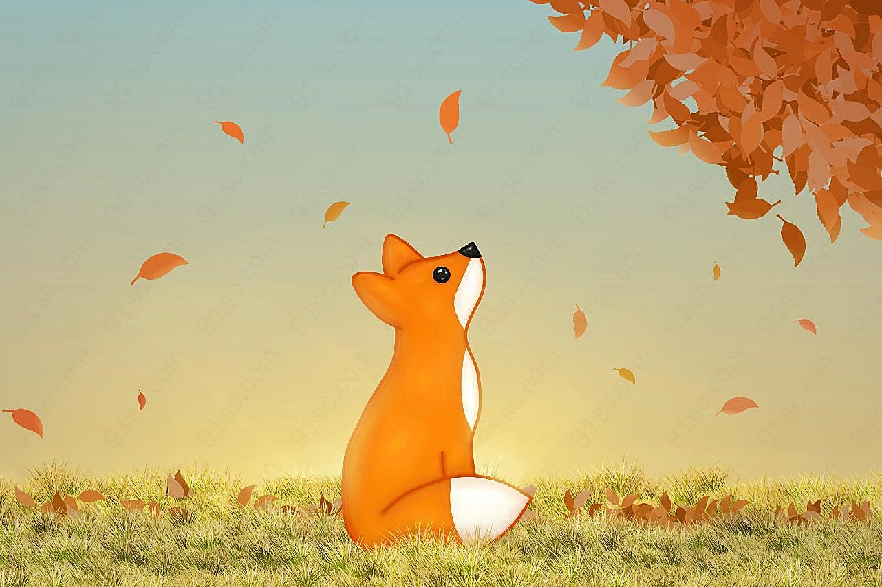 红狐狸的秋天插画图片卡通图片