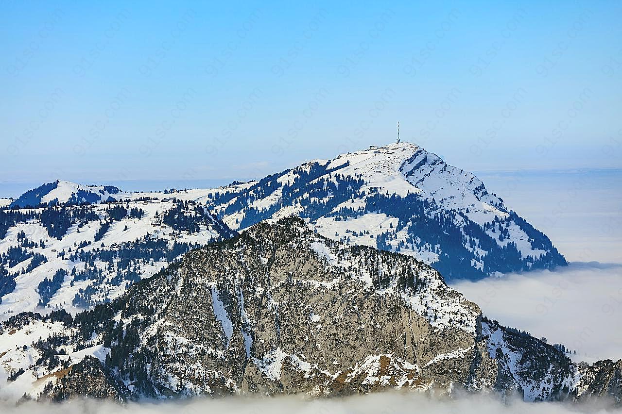瑞士冬天雪山风景图片景观摄影