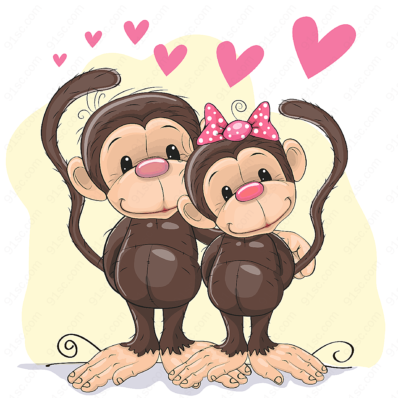 卡通情侣猴子矢量卡通动物