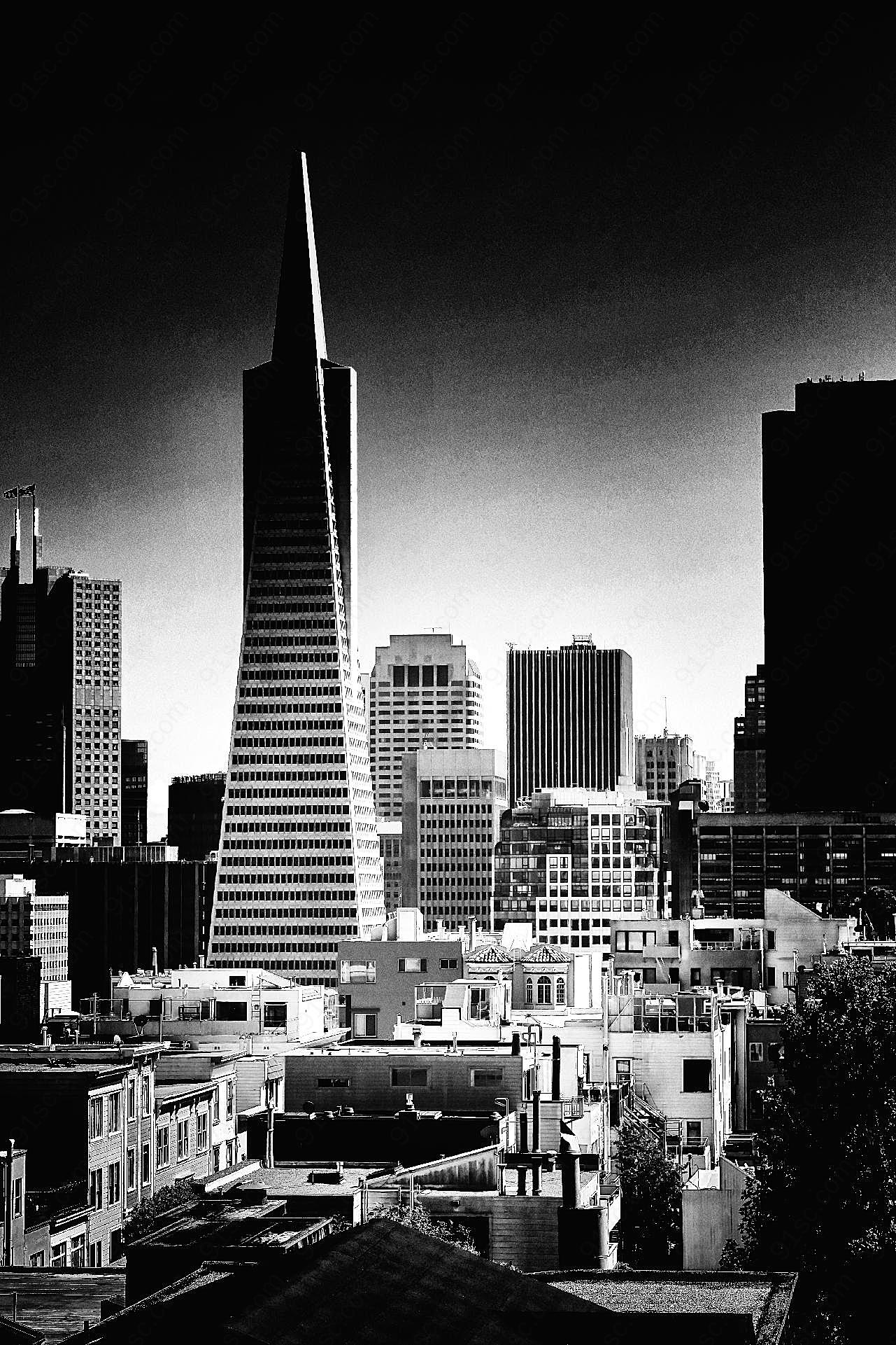 旧金山泛美大厦黑白图片空间高清