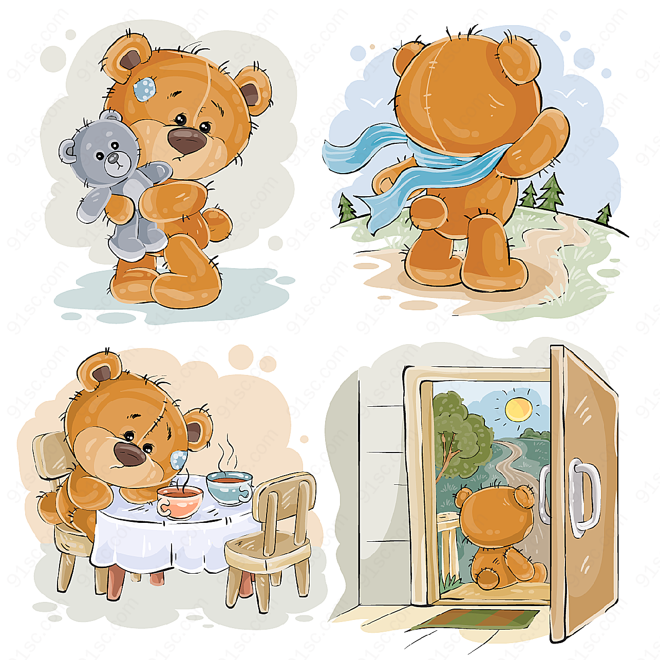 彩绘泰迪熊矢量卡通动物