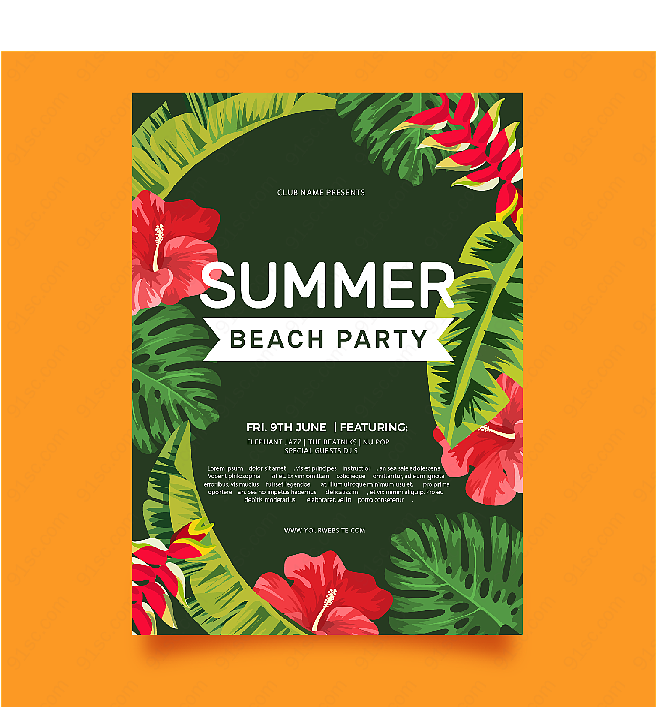 夏季沙滩派对传单平面广告