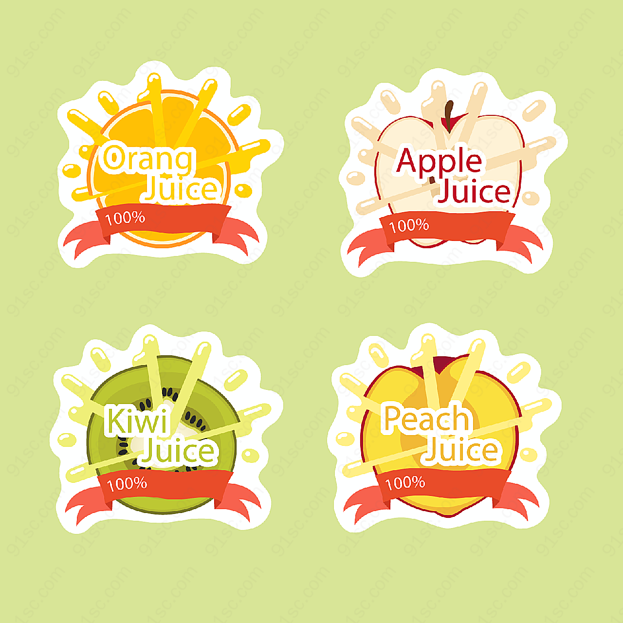 水果果汁标签label矢量