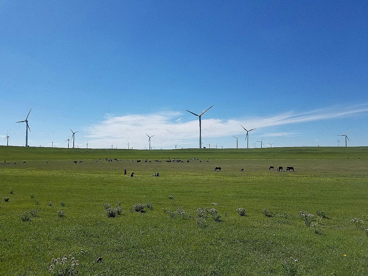 草原电力风车风景图片高清景观