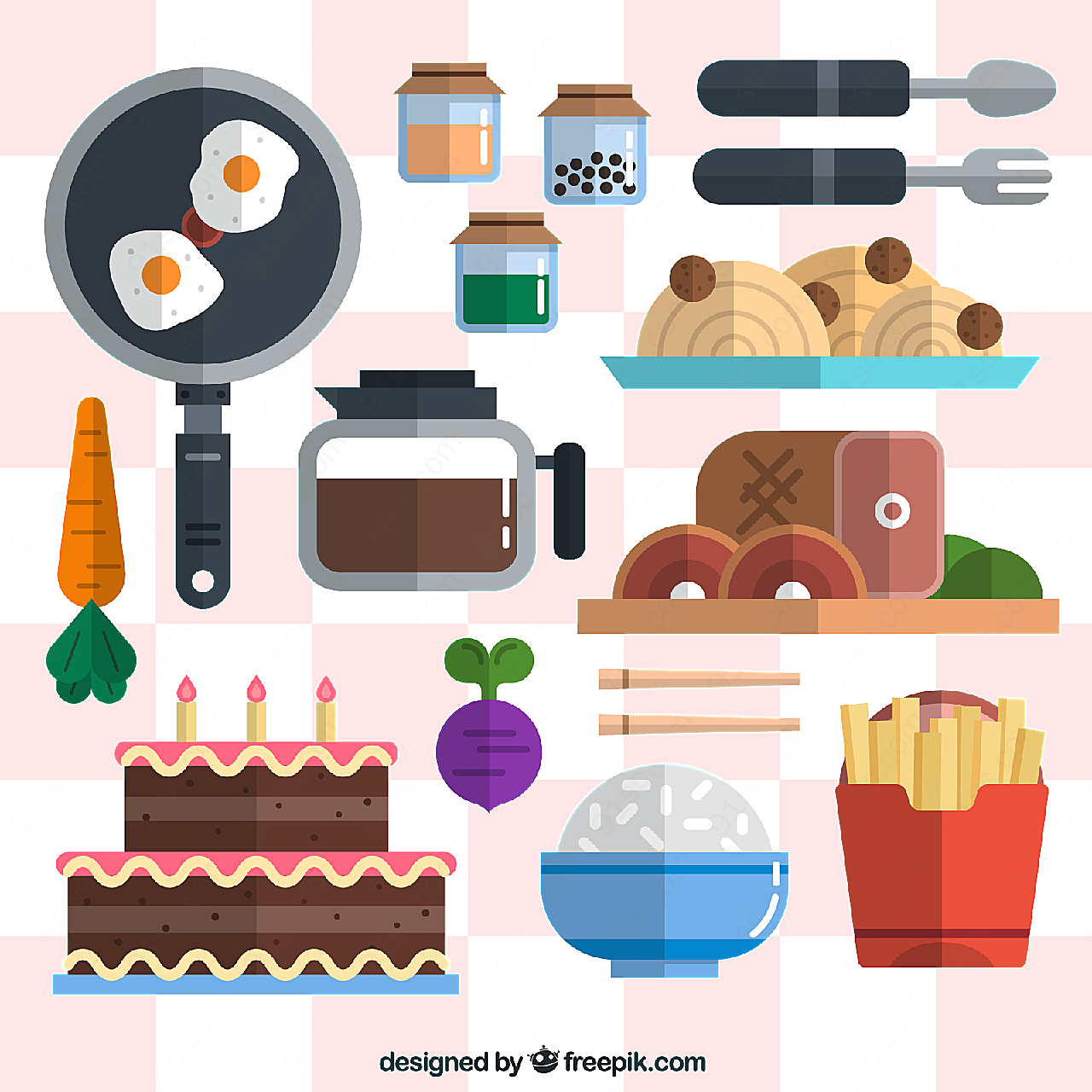 食物和厨具矢量矢量餐具厨具