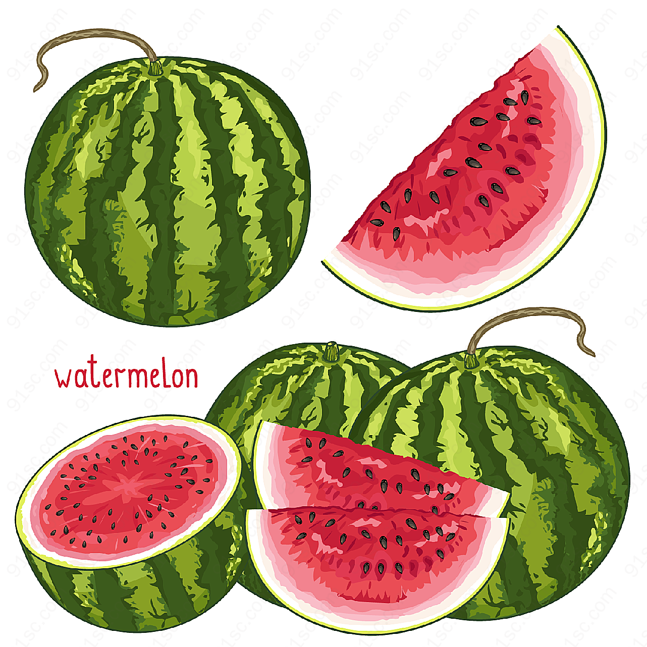 水彩西瓜设计矢量水果