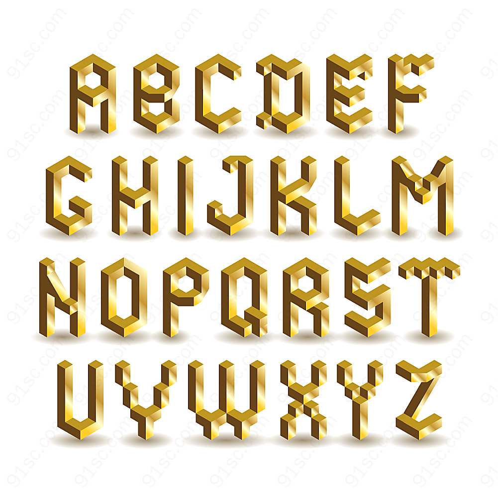 金色立体英文字母矢量艺术字