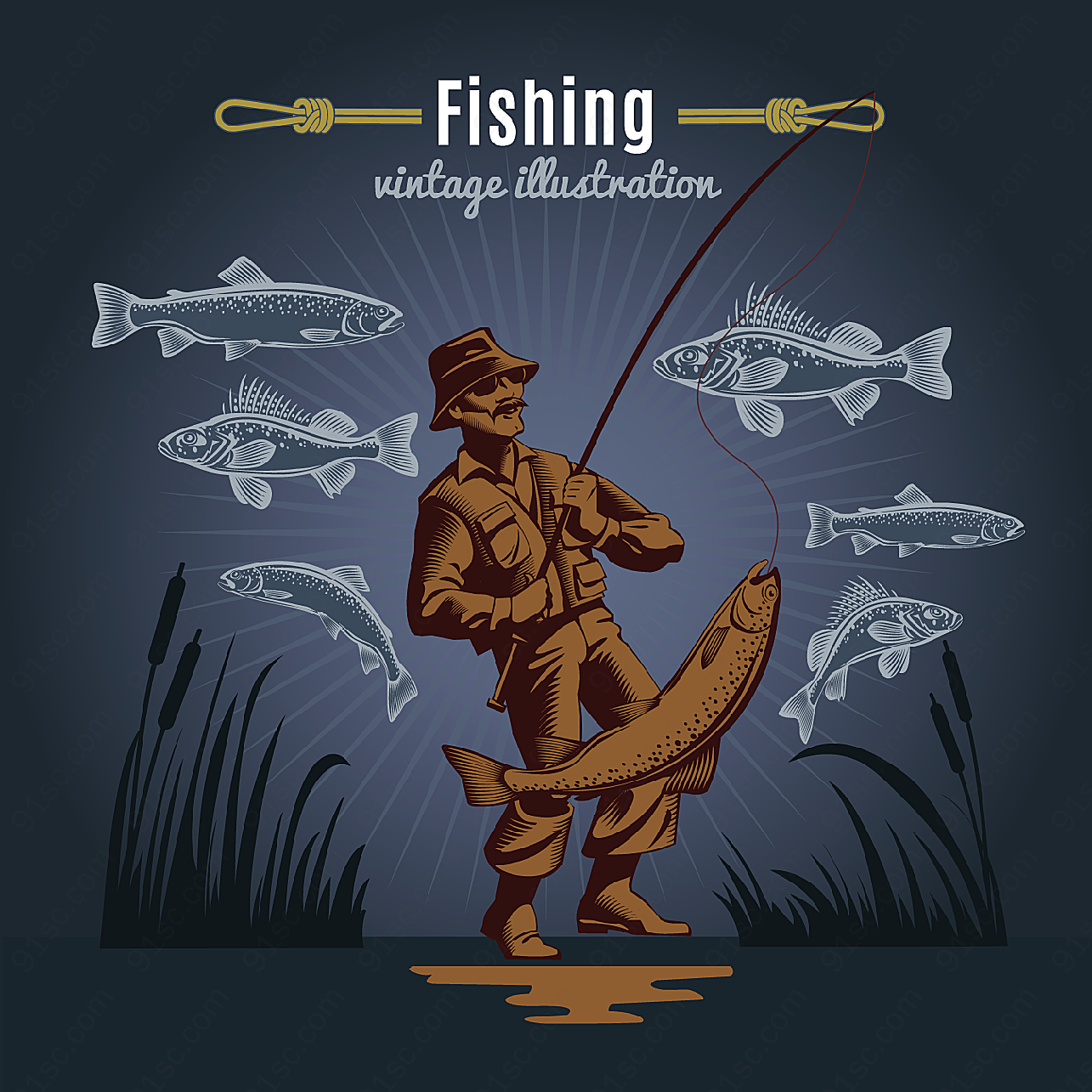 钓鱼的男人封面平面广告