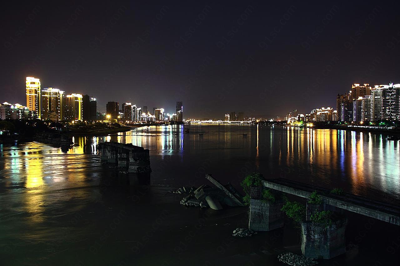 福州洪山断桥夜景图片摄影
