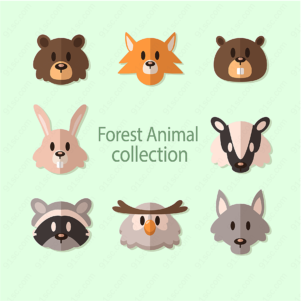 森林动物头像矢量卡通动物