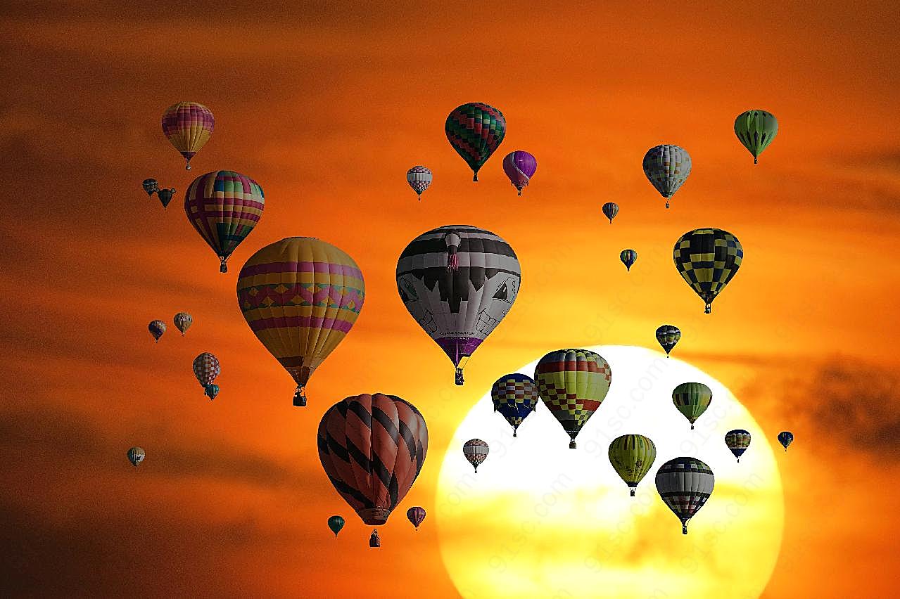 黄昏热气球放飞图片夏日色彩图片