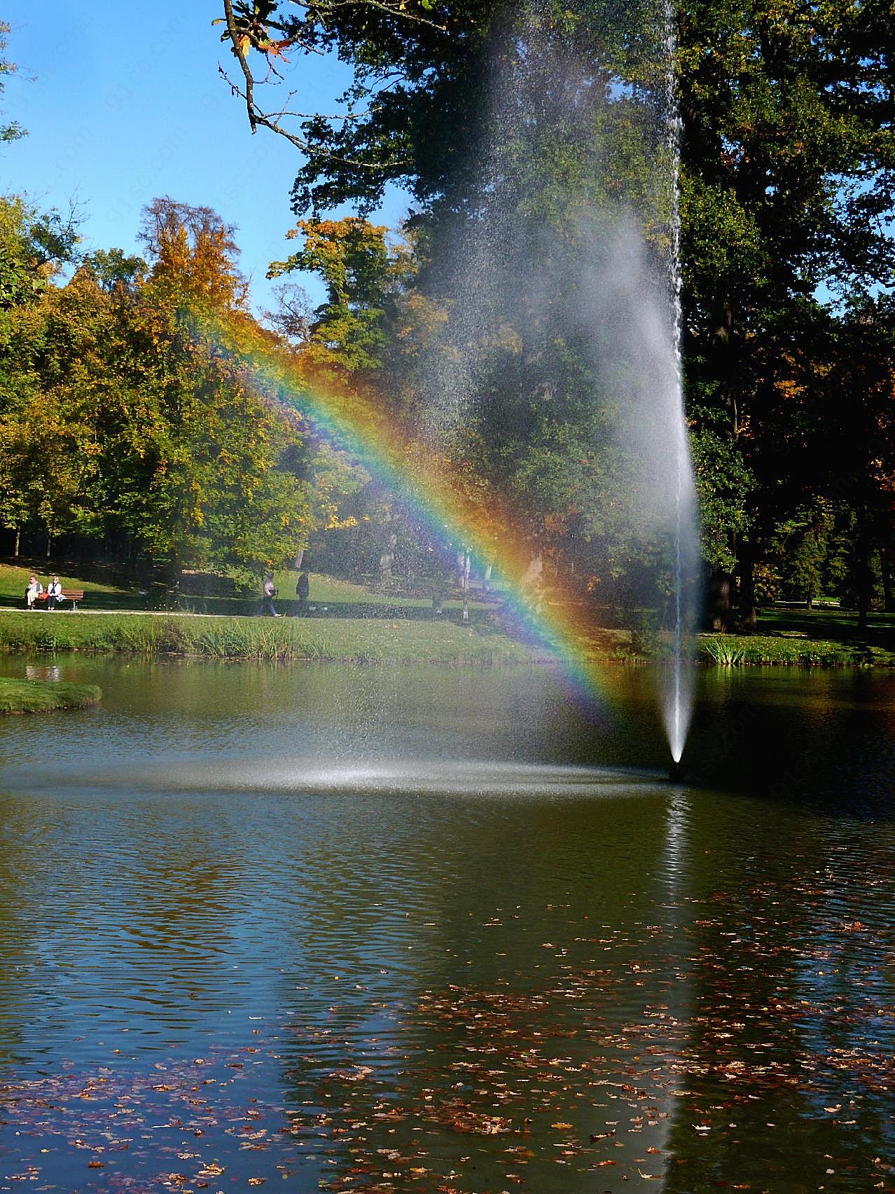 公园湖泊彩虹图片自然风景