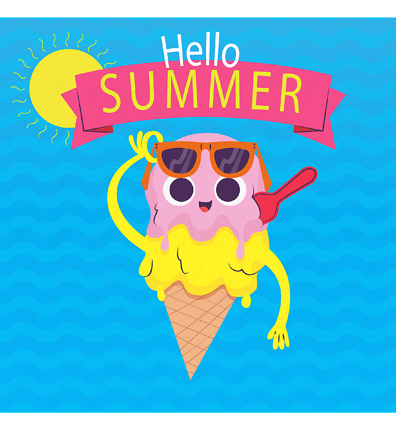 卡通夏季冰淇淋卡通矢量插画