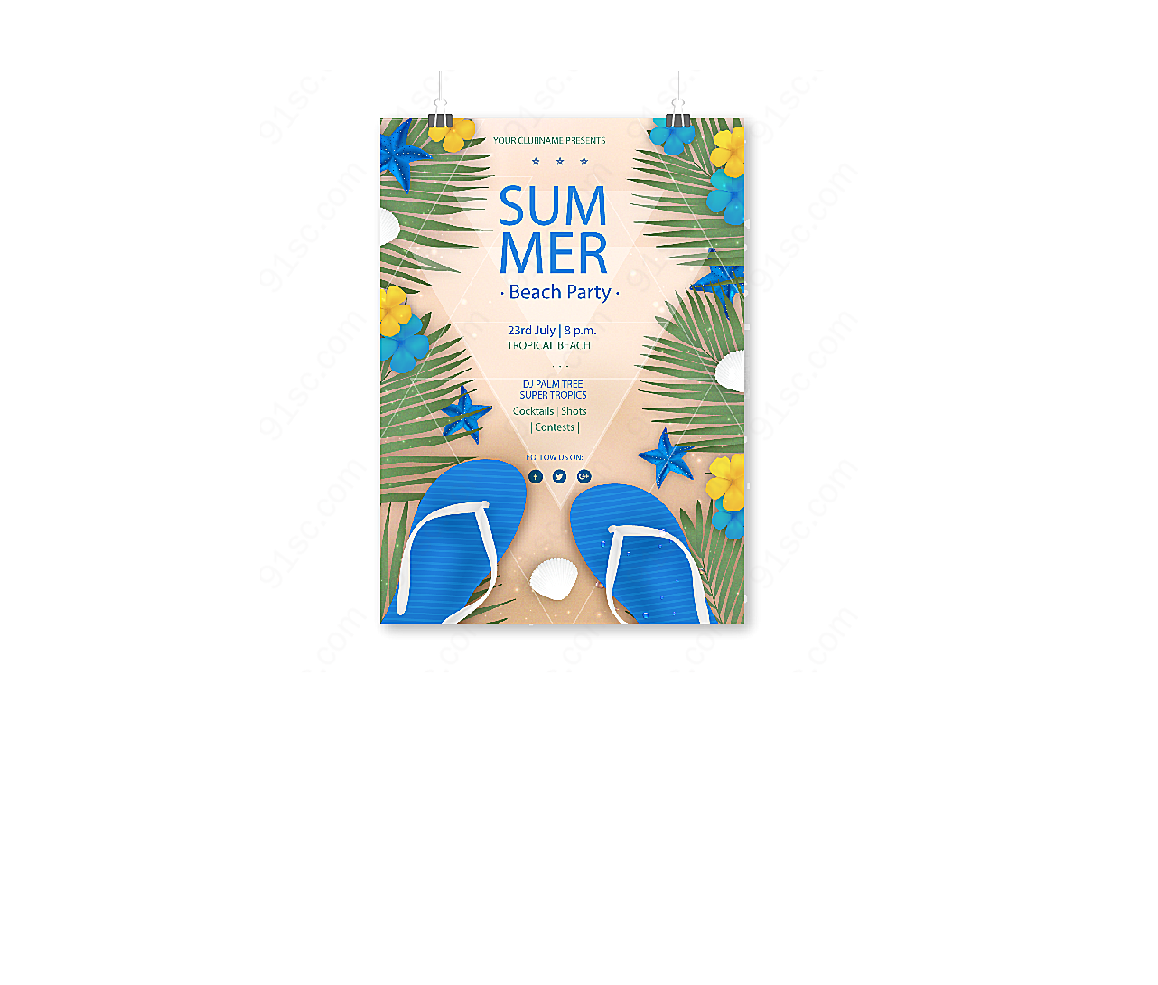 夏季沙滩派对传单平面广告