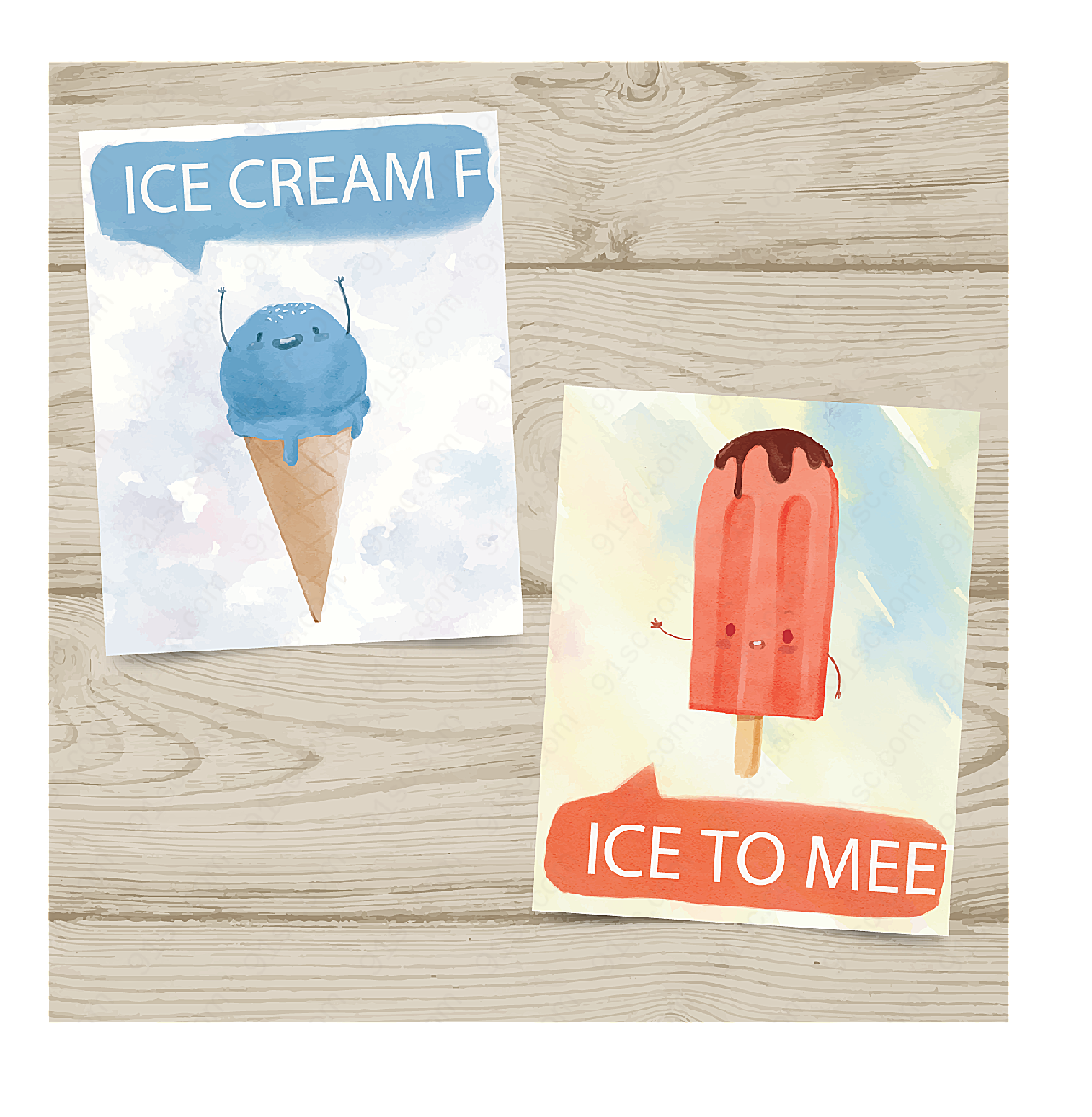 彩绘可爱冰淇淋卡片矢量名片卡片