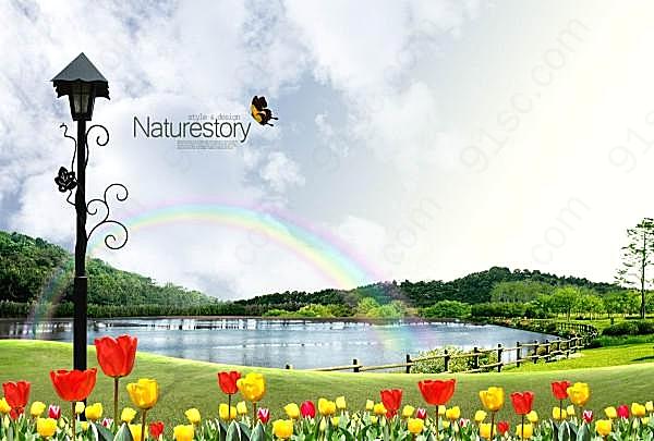 春季自然风景psd素材广告海报