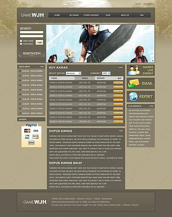 游戏网站设计psd模板网页元素