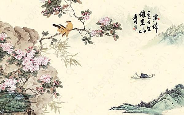 中国风花鸟图psd素材花纹边框