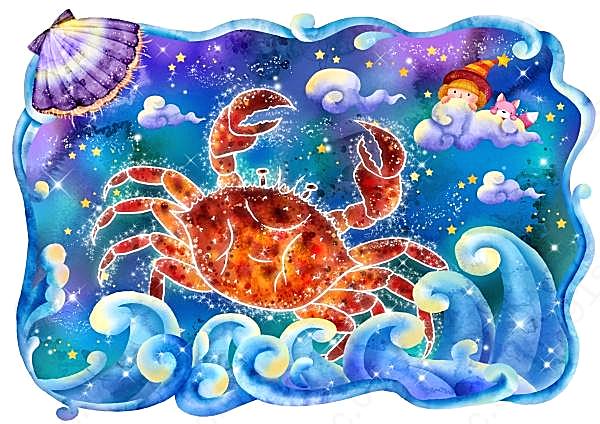 12星座巨蟹座手绘卡通创意概念