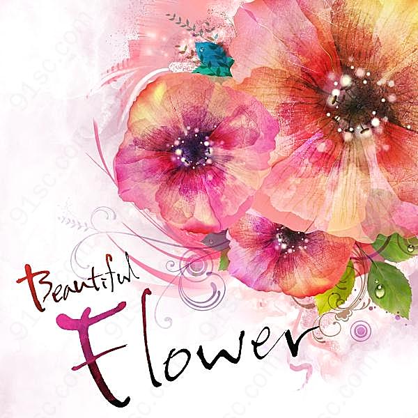 水彩花卉背景图源文件花纹边框