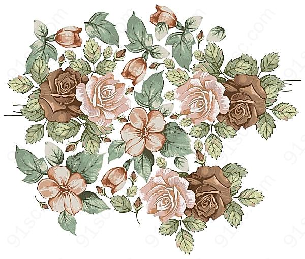 手绘玫瑰花纹素材花纹边框