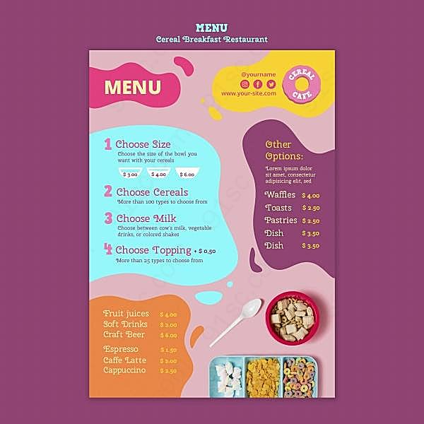 谷物早餐店特色菜单模板创意概念