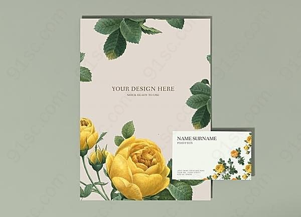 花卉封面卡片样机创意概念